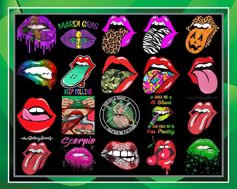 Bundle 76 Rolling Stone Tongue and Lips PNG Bundle, Leopard tongue PNG, Rolling stone, Tie Dye Tongue Png, October Queen, Instant Download 925268334