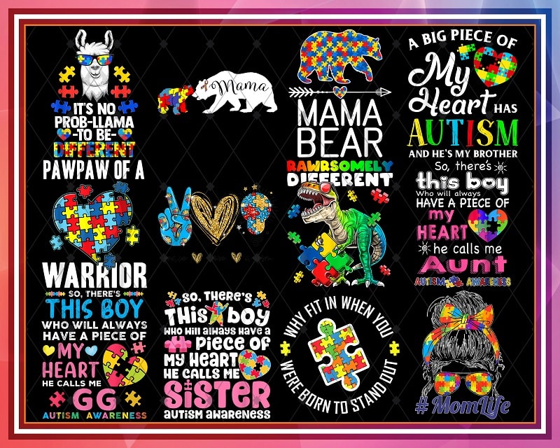 Bundle 57 Designs Autism Awareness Png, Autism Puzzle File, Peace Love Autism,Mama Bear Autism Mom, Heart Puzzle Piece Flag,Digital Download 953649642