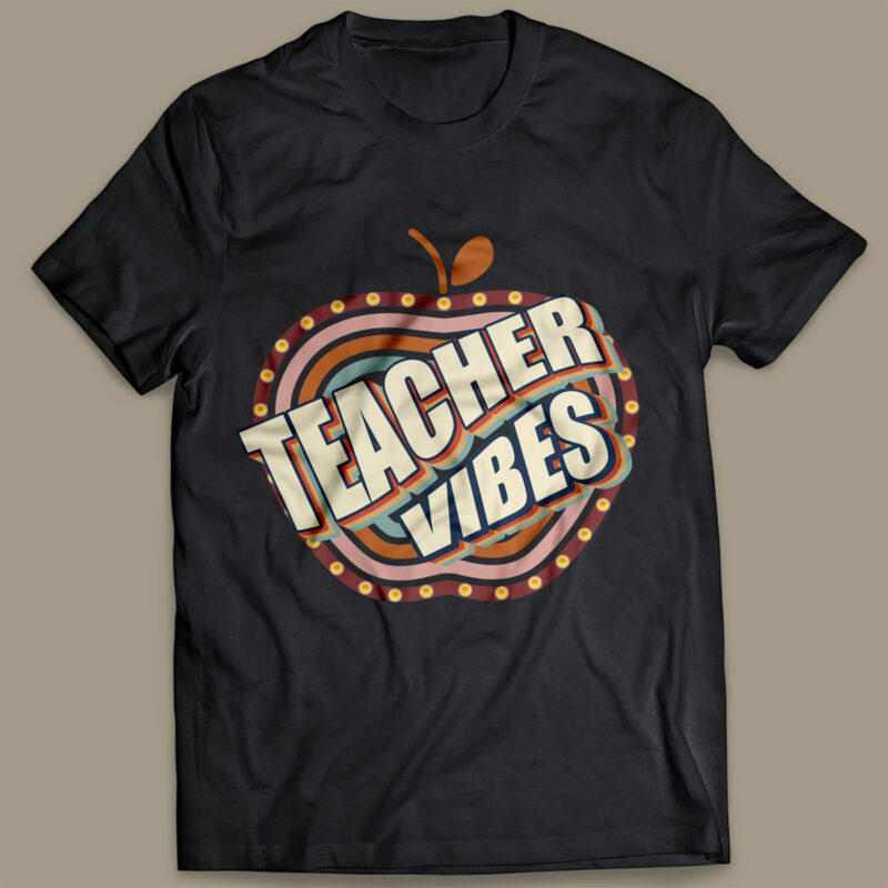 Teacher Vibes Apple SVG PNG, Teachers Day Tshirt Design