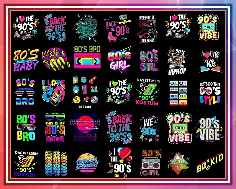 Bundle Retro 80s, 90s PNG, 80s Tottaly PNG, Back To 90s, I Love 80s, 80s Clipart, Neon 80s Clipart Bundle, Bundle 90 PNG, Sublimation Png 991918306