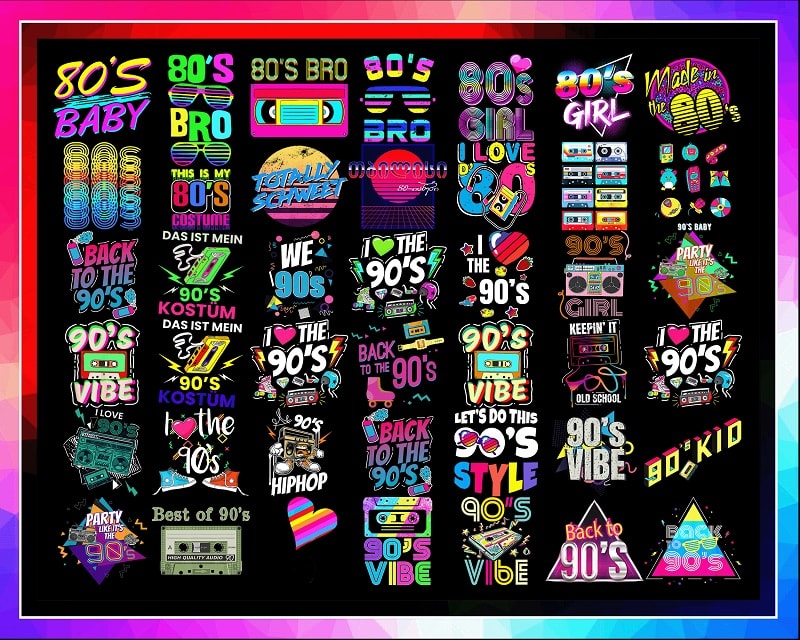 90 Designs 90s, 80s Clipart, Neon 80s Clipart, 1980, 1990 Retro, Neon, Digital Graphics, 80s Party, I Love 80s, Digital Download 1005923935