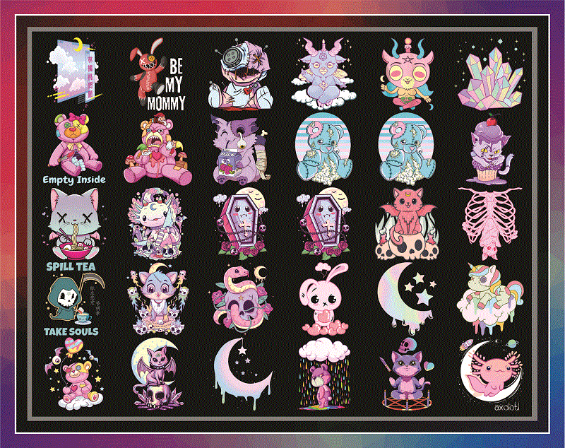 30 Pastel Goth Png Bundle, Creepy Pastel Goth Aesthetic Png, Teddy Bear Japanese, Goth Gnomes And Teddy Pastel Goth Png, Digital Download 1035267006