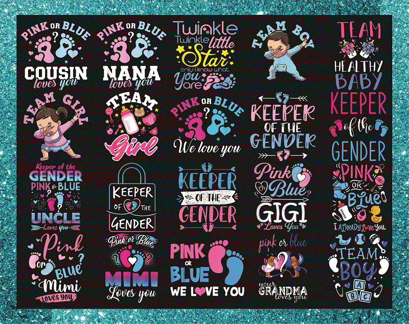 Combo 61+ Gender Reveal PNG Bundle, Team Boy Team Girl, African American, Baby T shirt, Gender Reveal Twins, Gender Reveal We Love You Png, Instant Download CB992595658