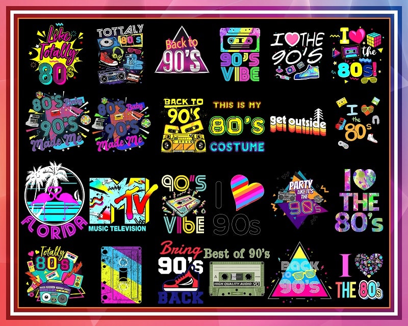 Bundle Retro 80s, 90s PNG, 80s Tottaly PNG, Back To 90s, I Love 80s, 80s Clipart, Neon 80s Clipart Bundle, Bundle 90 PNG, Sublimation Png 991918306