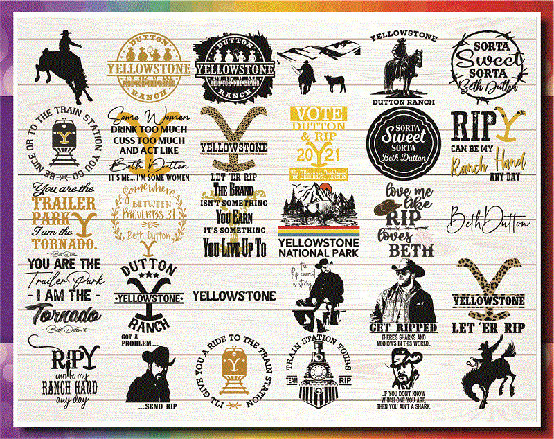 90 Yellowstone Bundle svg, png, dxf, Yellowstone Symbols, Yellowstone Labels, Yellowstone Dutton Ranch, silhouette, Digital File 1019002641