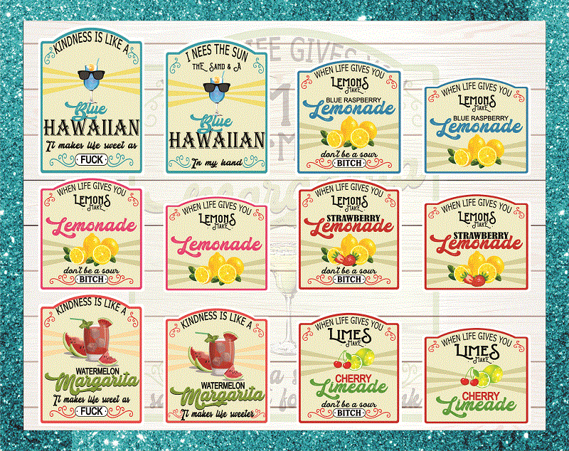 Bundle 32 PNG Printed Tumbler Label Sticker Decals, Mix & Match Graphics, Lemonade, White Waterslide, Clear Waterslide, Digital Download 1022413628