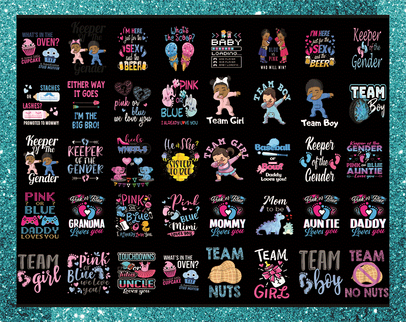 Combo 61+ Gender Reveal PNG Bundle, Team Boy Team Girl, African American, Baby T shirt, Gender Reveal Twins, Gender Reveal We Love You Png, Instant Download CB992595658