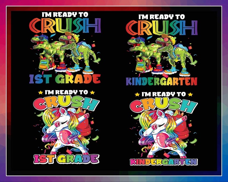 Bundle 8 Designs Back To School Png, I’m Ready To Crush, Kindergarten, 1st Grade, 2nd Grade, 3rd Grade, Dabbing Unicorn, Dinosaur, Digital PNG 1045263465