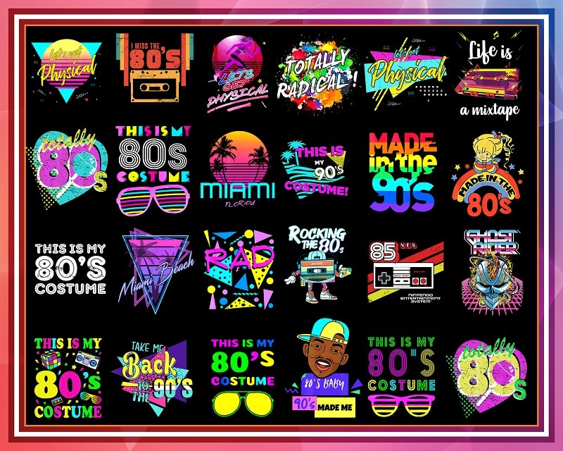 Bundle Retro 80s, 90s PNG, 80s Tottaly PNG, Back To 90s, I Love 80s, 80s Clipart, Neon 80s Clipart Bundle, Bundle 90 PNG, Sublimation Png 991918306