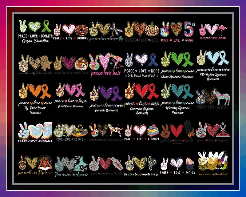 Combo 158 Designs Peace Love PNG Buindle, Peace Love Png, Sublimation Png, Sublimation Png, Digital Download 995038282