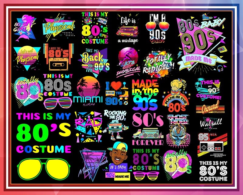 Bundle Retro 80s, 90s PNG, 80s Tottaly PNG, Back To 90s, I Love 80s, 80s Clipart, Neon 80s Clipart Bundle, Bundle 90 PNG, Sublimation Png 991918306