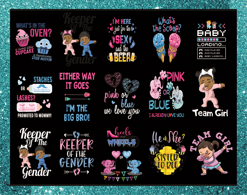 Combo 61+ Gender Reveal PNG Bundle, Team Boy Team Girl, African American, Baby T shirt, Gender Reveal Twins, Gender Reveal We Love You Png, Instant Download CB992595658