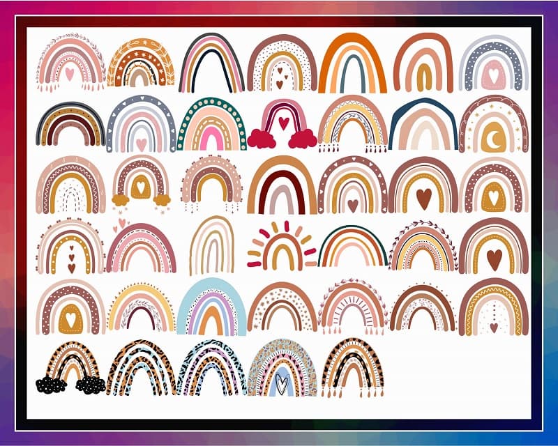 40 Boho Rainbow Designs, Rainbow Svg/Png, Hand Drawn Rainbow SVG, Pastel Rainbow, Rainbow Cricut Files, Rainbow Vector, Digital Download 991641010