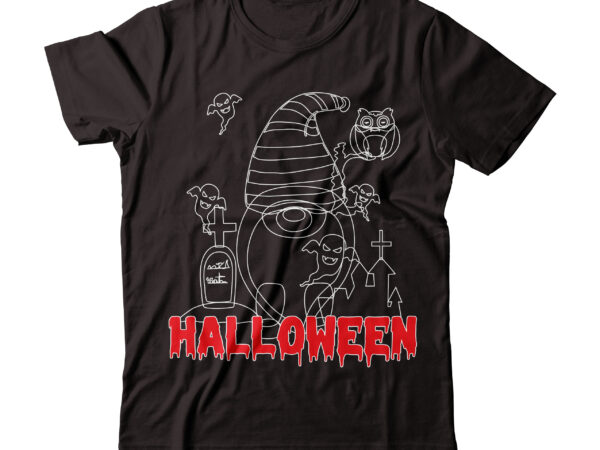 Halloween graphic line art tshirt design on sale, halloween tshirt design bundle, halloween gnome vector tshirt design