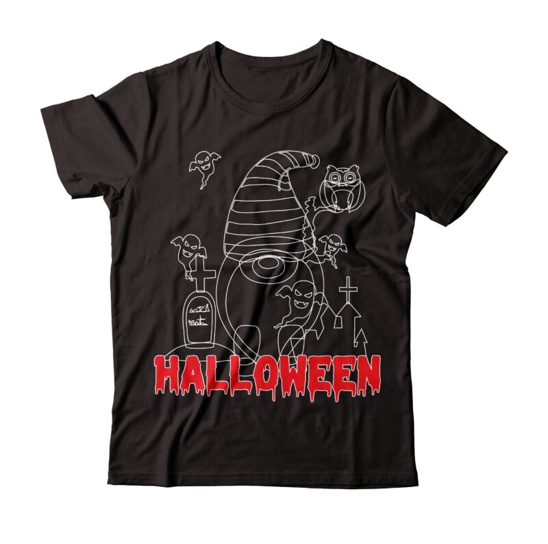 Halloween Graphic LIne Art Tshirt Design On Sale, Halloween Tshirt Design Bundle, Halloween Gnome Vector Tshirt Design