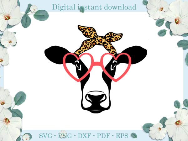 Trending gifts cow wear leopard turban and glasses, diy crafts racing svg files for cricut, trending silhouette sublimation files, cameo htv prints t shirt designs for sale