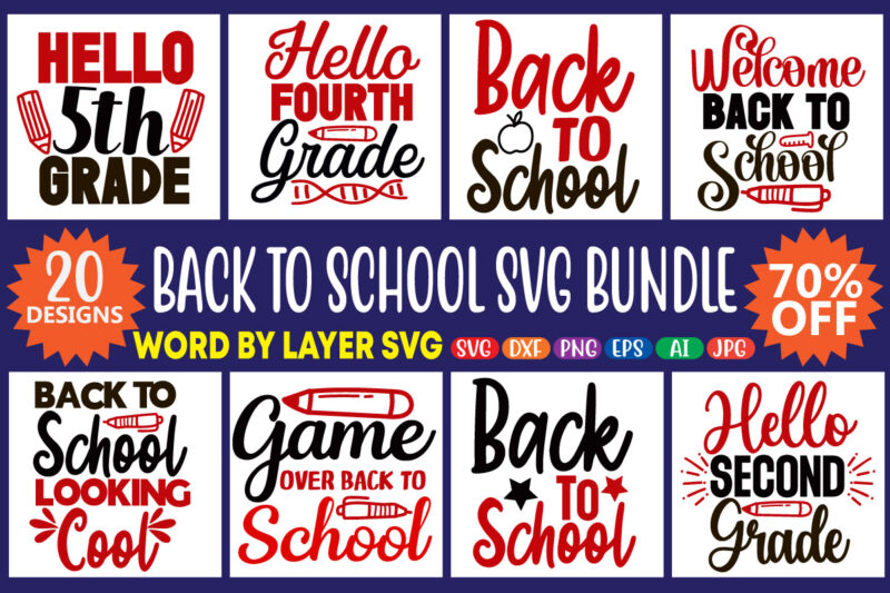 Back To School Svg Bundle,svg Vector T-shirt Des,teacher Svg, Back To School T-shirt Design Days Of School, Graduation Cap, Book, Kids Silhouette Png Eps Dxf Vinyl Decal Digital Cut File,back