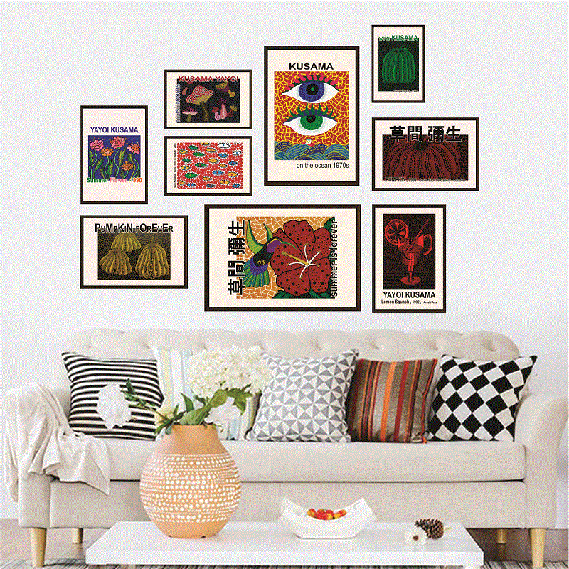 Yayoi Kusama Set of 9 Prints, Gallery Wall Set, Exhibition Wall Art, Yayoi Kusama Poster, Museum Exhibition, Printable Wall Art, Digital Art 1071389984