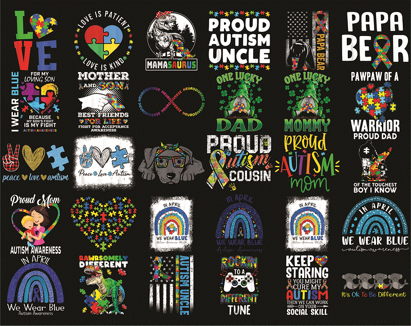 Bundle 200 AUTISM Awareness PNG, Peace love autism, April We Wear Blue Autism, Ribbon Autism Awareness, Mama bear autism Mom, Be kind autism 989921344