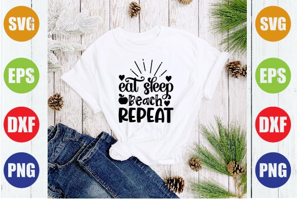 Eat sleep beach repeat vector clipart