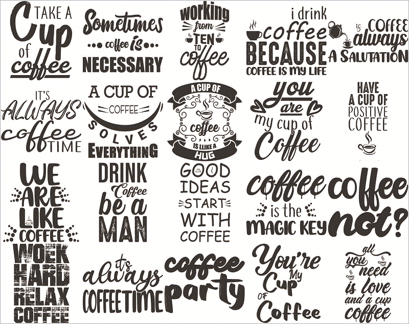 97+ Funny Coffee Quotes SVG Bundle, Coffee Lovers, Coffee Mug Quotes SVG, Silhouette Cricut Digital print, Cut File Cricut, Digital Download CB766035648