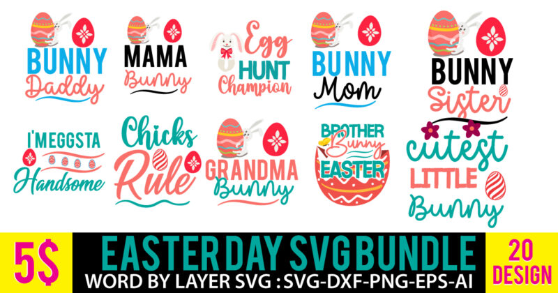 Easter Day T Shirt Design Bundle,Easter Day Svg Bundle, Easter Vector Tshirt Design, Easter Day Svg Cut File Bundle