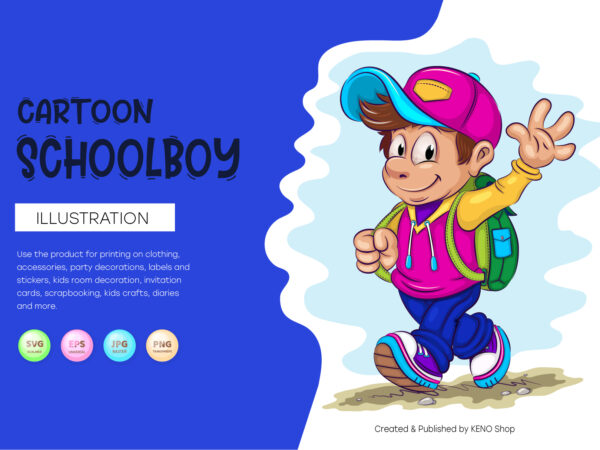 Cartoon schoolboy. t-shirt, png, svg.