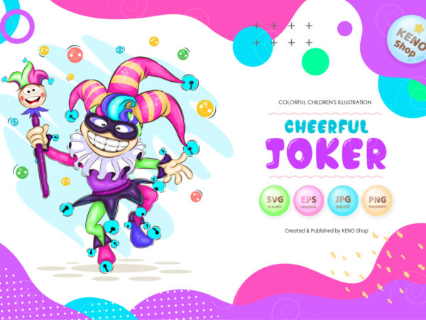 Cheerful cartoon joker. t-shirt, png, svg.