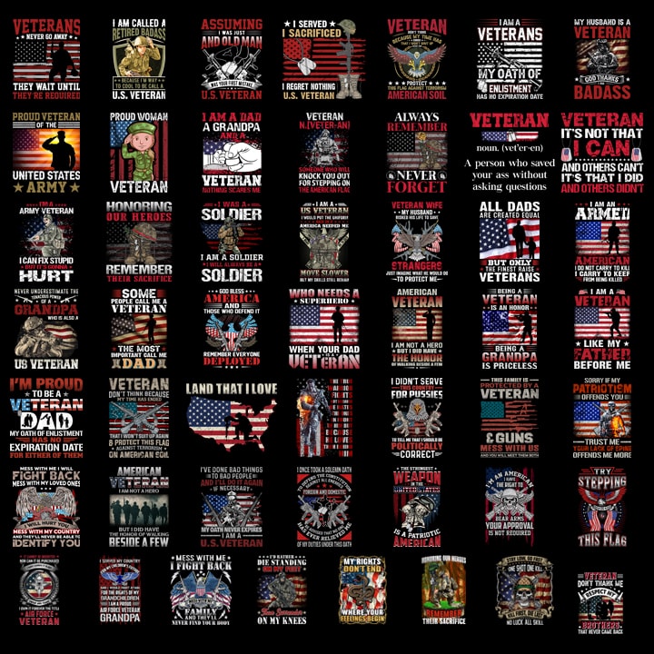 50 Bundle Design EPS and PNG Veteran Usa Military Printing Sublimation ...