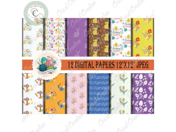 Easter day patterns, 12 digital papers jpg – png diy crafts, easter rabbit patterns png files for cricut, easter egg patterns silhouette files, trending cameo htv prints vector clipart