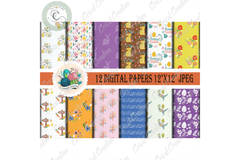 Easter Day Pattern, 12 Digital Papers JPG – PNG Diy Crafts, Easter Rabbit pattern Svg Files For Cricut, Easter Egg Pattern Silhouette Files, Trending Cameo Htv Prints