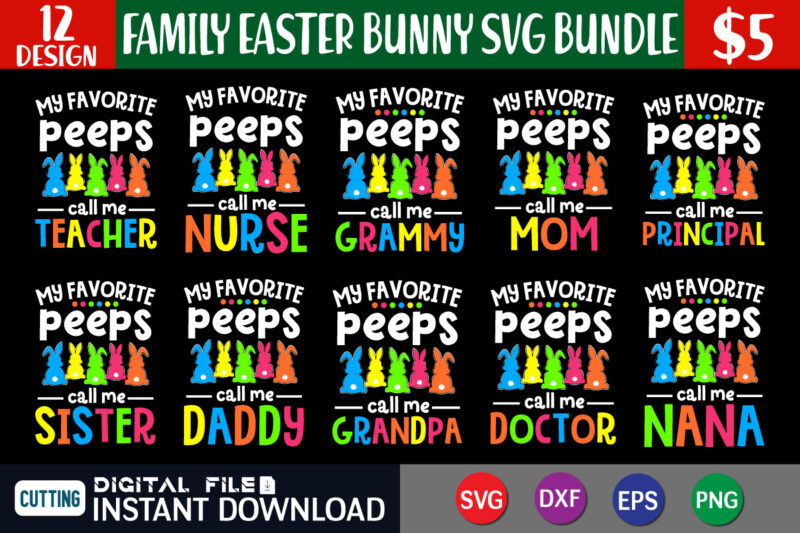 Family Easter Bunny SVG Bundle, Easter svg bundle t shirt vector graphic, Easter vector clipart, Easter svg t shirt designs for sale