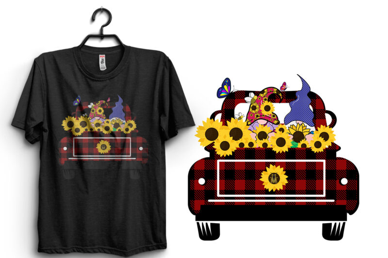 Summer Truck Flower & Gnomes. Butterflies & Sunflower Lips