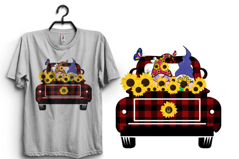 Summer Truck Flower & Gnomes. Butterflies & Sunflower Lips