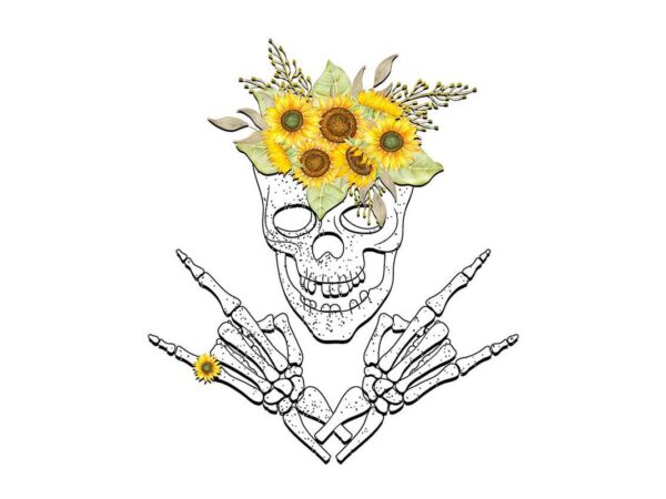 Skeleton with sunflower tshirt design