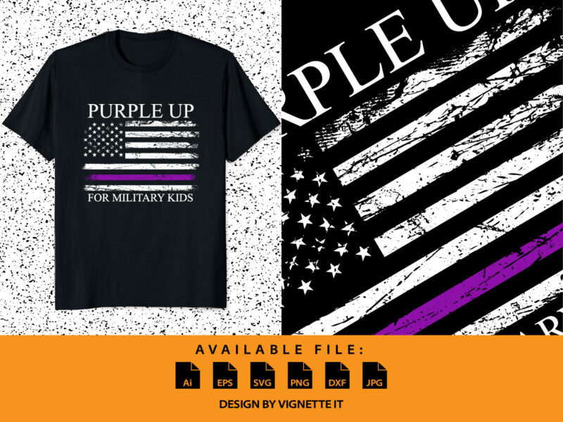 Purple up for military kids, Month of the military child 2022, USA flag, American destroyed flag, Purple line flag