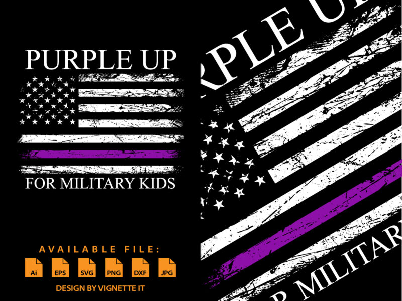 Purple up for military kids, Month of the military child 2022, USA flag, American destroyed flag, Purple line flag