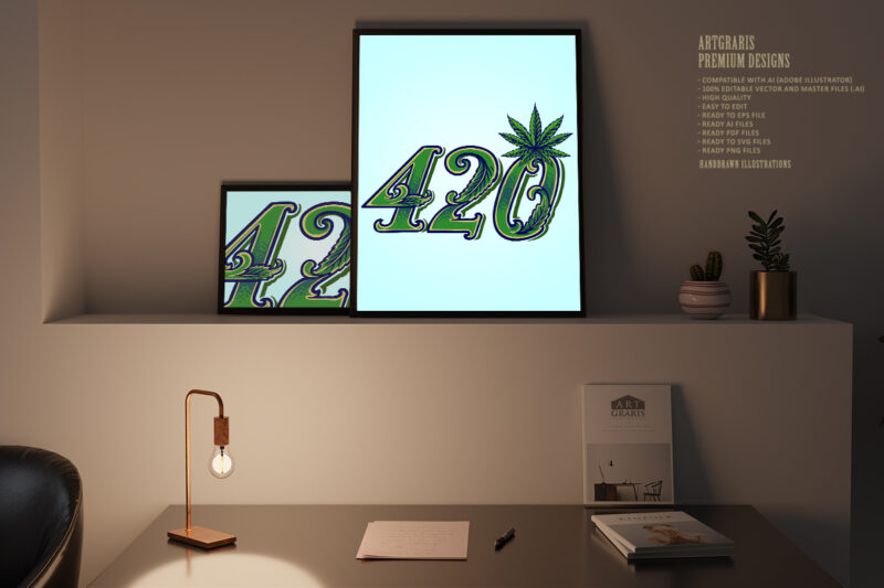 420 word lettering weed leaf Cannabis Logo Illustrations