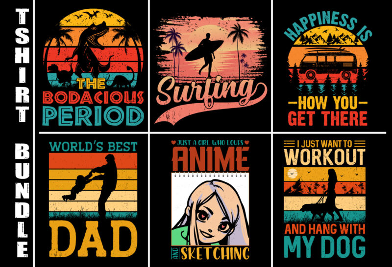 Retro Vintage Sunset T-Shirt Design Bundle