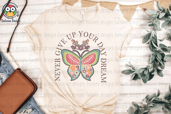 Retro Butterfly Never Give Up t-shirt design