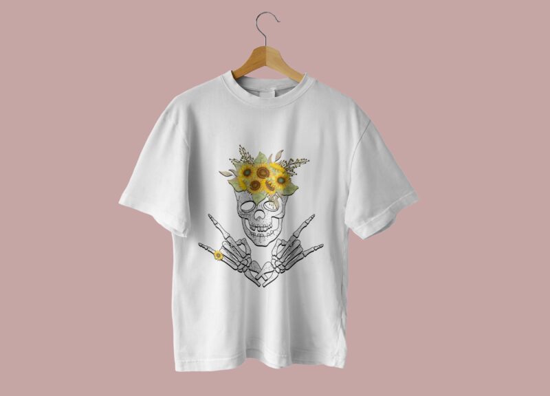 Skeleton With Sunflower Tshirt Design