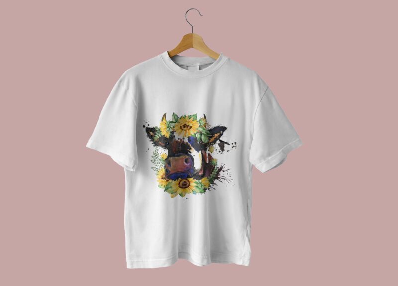 Cow Sunflower Monogram Tshirt Design