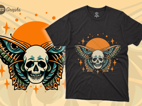 Skull Butterfly - Retro Illustration - Buy t-shirt designs