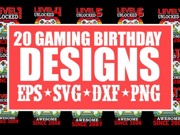 20 gaming birthday t-shirts design bundle