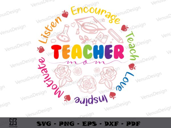 Teacher mom word art svg png design, teachers day tshirt designs