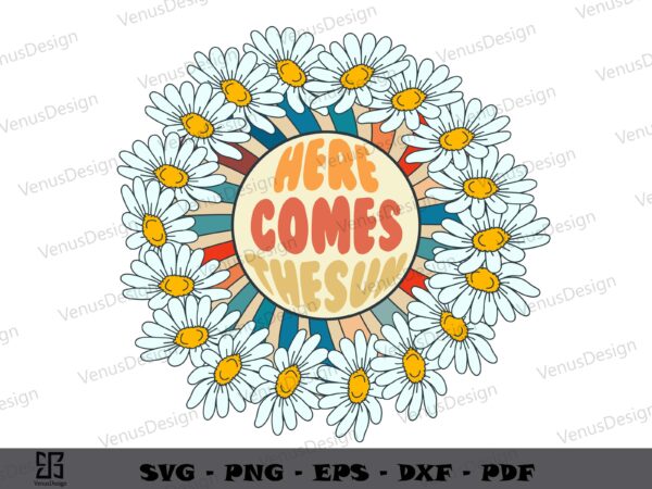 Here comes the sun daisy monogram svg cricut, summer shirt svg, daisy lover vector