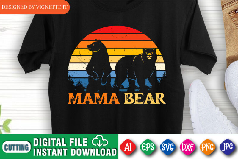 Mama Bear Retro T-Shirt Design