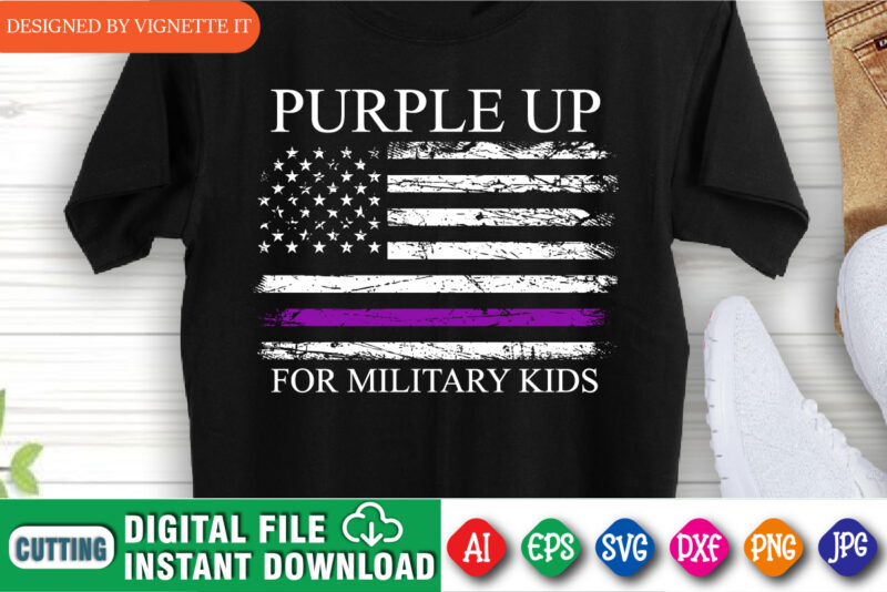 Purple up for military kids, Month of the military child 2022, USA flag, American destroyed flag, Purple line flag