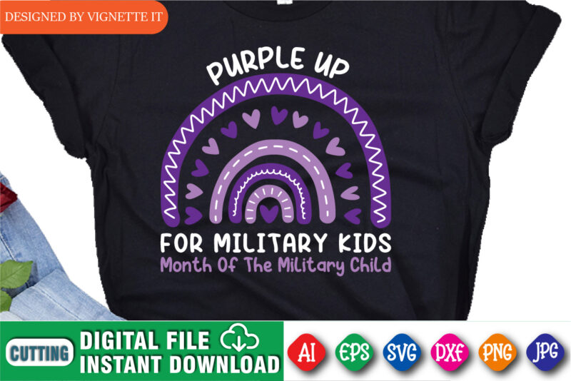 Purple up for military kids month of the military child t shirt print template, Purple rainbow illustration for military child, Cute heart vecctor