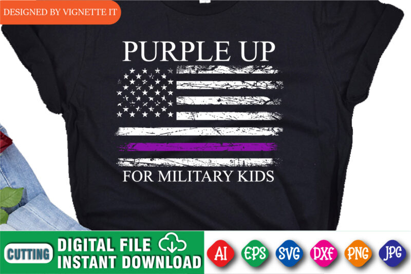 Purple up for military kids, Month of the military child 2022, USA flag, American destroyed flag, Purple line flag